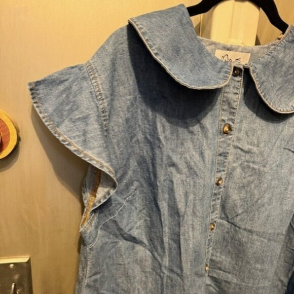 Miss Selfridge denim babydoll shirt mini dress in blue chambray - Picture 9 of 16